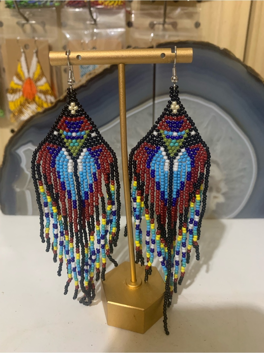 Handmade Multicolor Beaded Fringe Earrings - Boho Statement - Picture 1 of 1
